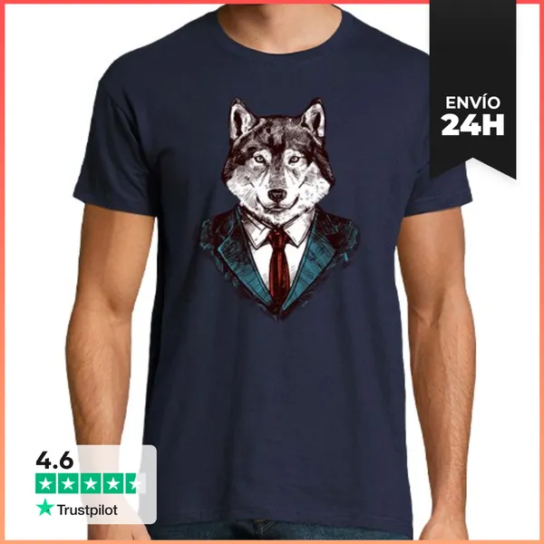 Camiseta Hombre Clásica Camiseta Lobo Traje LaTostadora