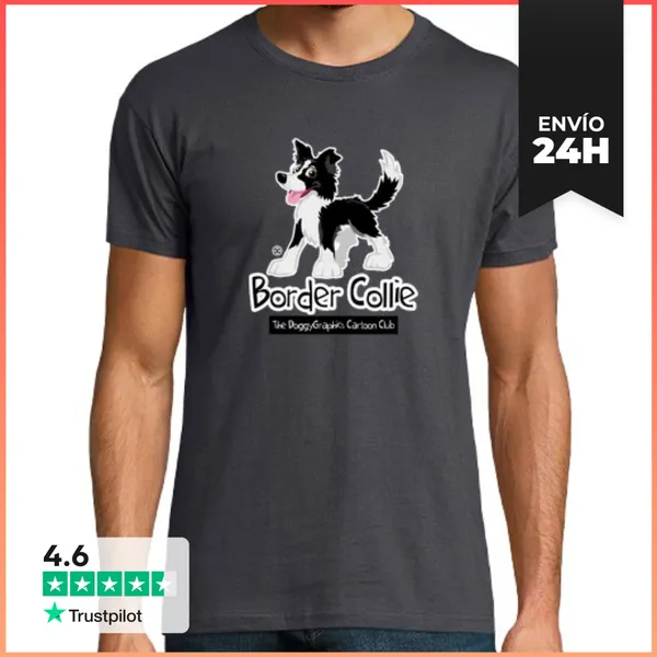 Camiseta Hombre Clásica Border Collie Cartoon Club: Black