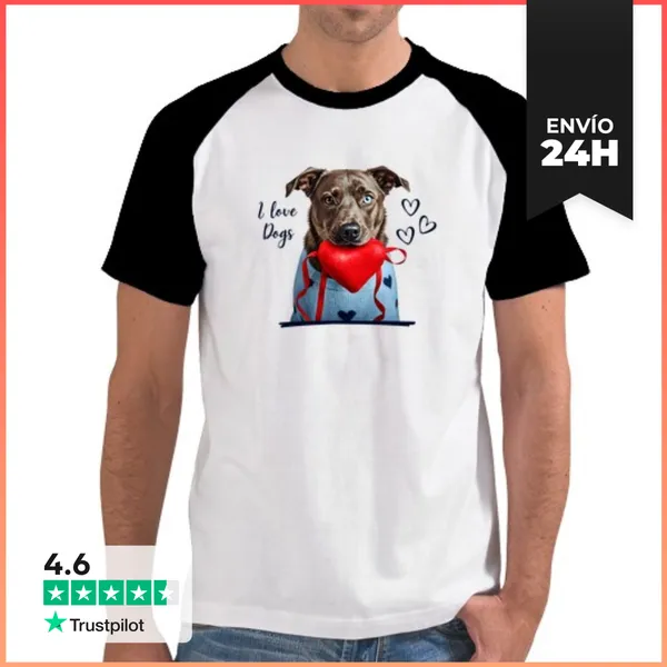 Camiseta Hombre, Estilo Béisbol I LOVE DOGS LaTostadora