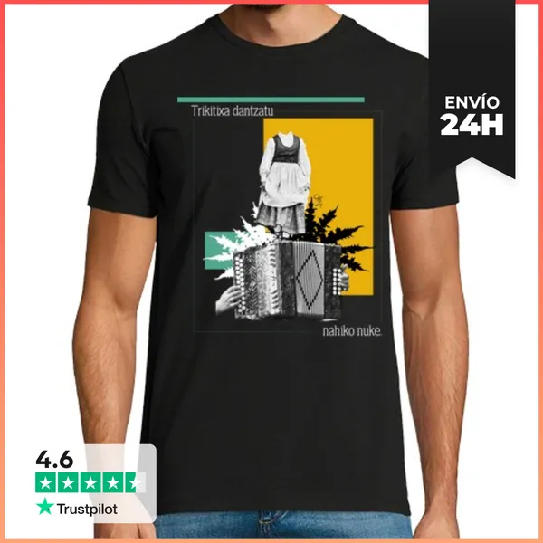 Camiseta Hombre Clásica Trikitixa Dantzatu Nahiko Nuke Fondo Os