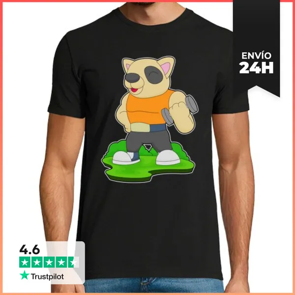 Camiseta Hombre Clásica Culturista Canino Con Mancuernas