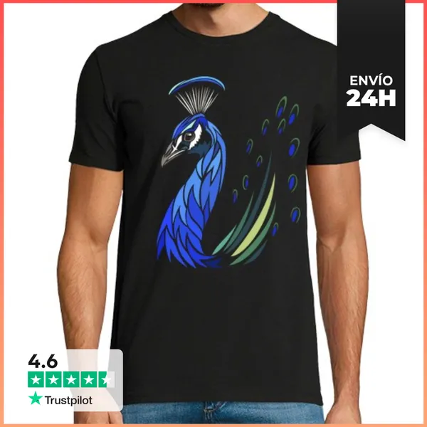 Camiseta Hombre Clásica Tribal Pavo Real LaTostadora