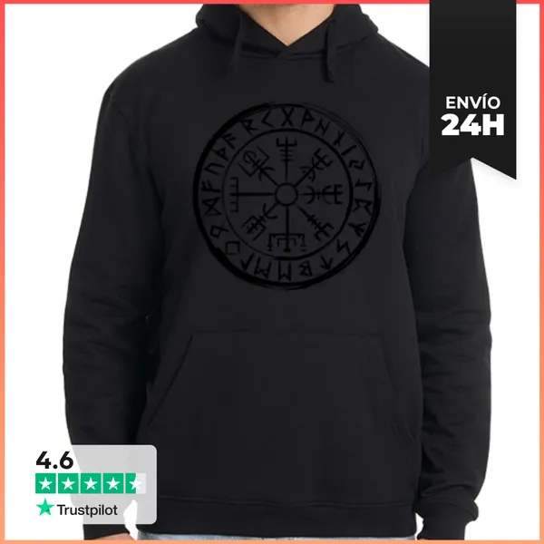 Sudadera Unisex Con Capucha Vegvísir Viking Compass - Vintage
