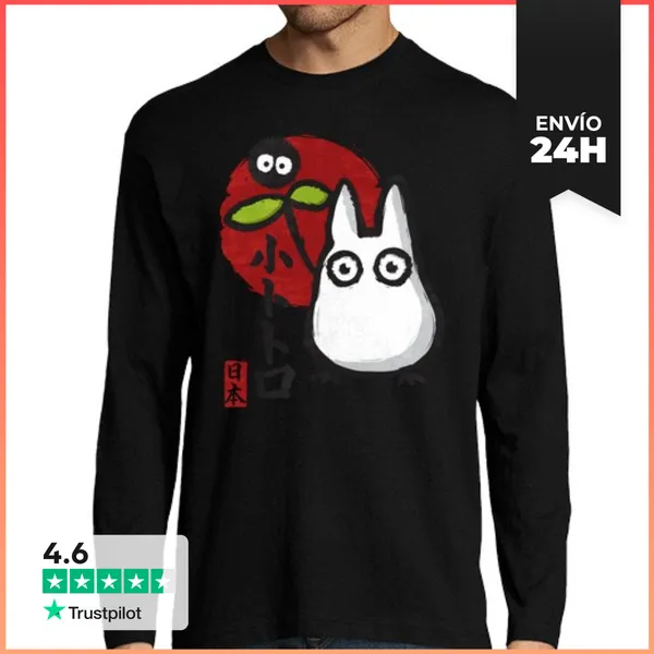 Camiseta Hombre Manga Larga Little White Spirit. Chibi-Totoro