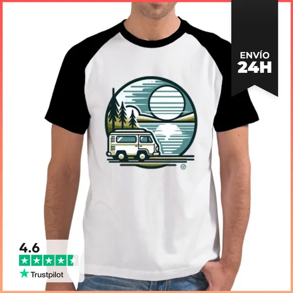 Camiseta Hombre, Estilo Béisbol Camper In Lake LaTostadora