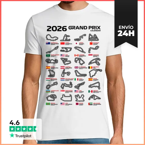 Camiseta Hombre Clásica F1 2026 CALENDARIO CIRCUITOS GRAND PRIX