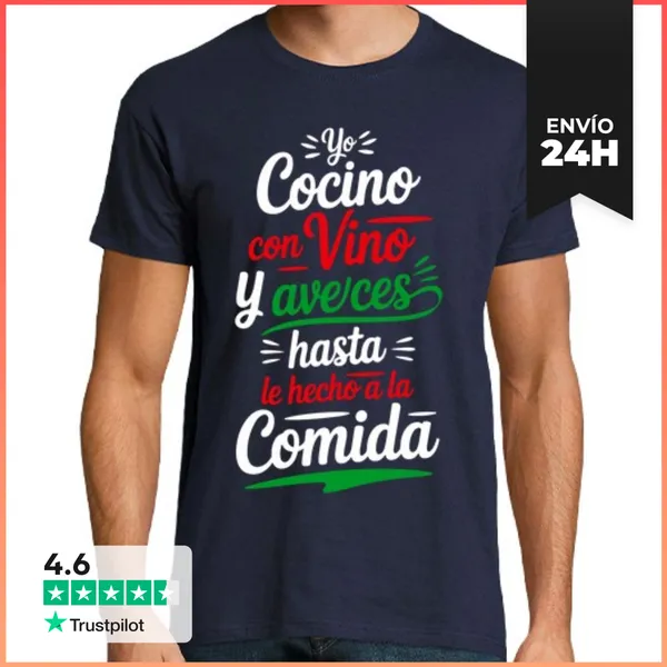Camiseta Hombre Clásica YO COCINO CON VINO Y AVECES LE HECHO A LA