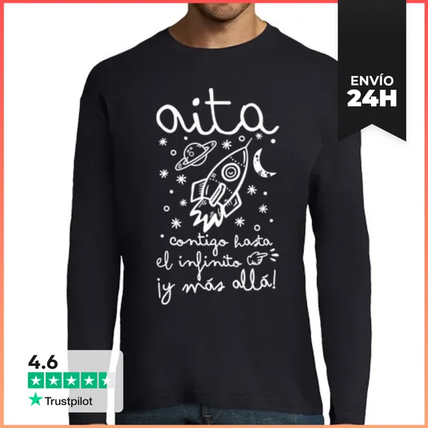 Camiseta Hombre Manga Larga Aita Contigo Hasta El Infinito ¡y Más