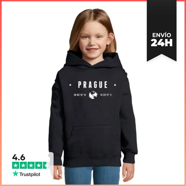 Sudadera Para Niños Con Capucha Texto Blanco De Praga Coordenadas