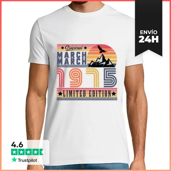Camiseta Hombre Clásica Cosecha 1975 - Nacido En Marzo De 1975