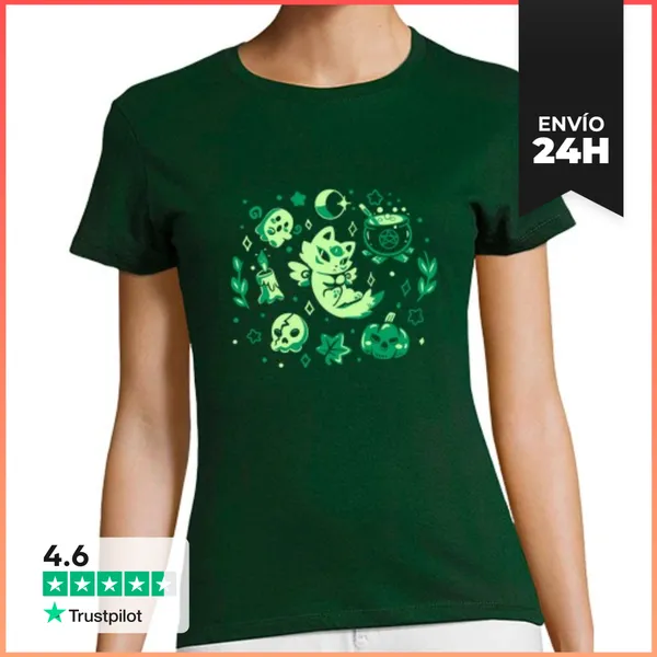 Camiseta Mujer Clásica Vibras De Halloween Verdes - Camiseta De