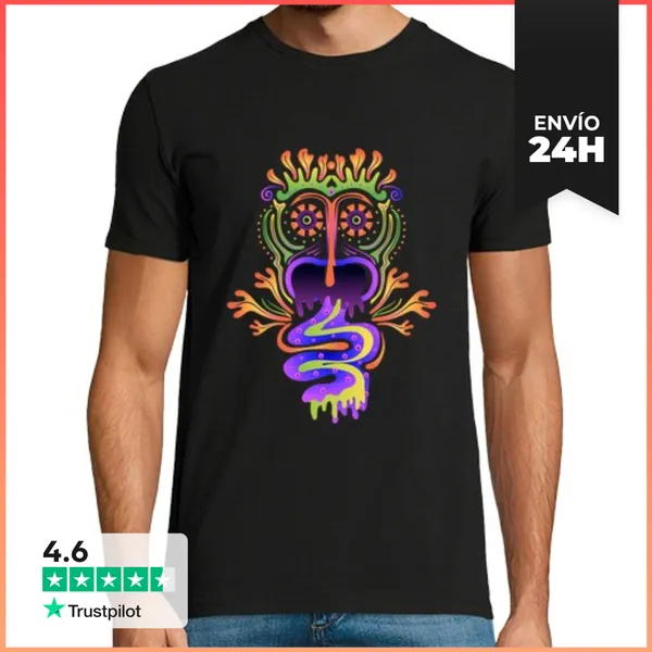 Camiseta Hombre Clásica Dibujo Fluorescente Psicodélico Neón