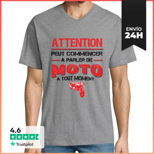 Camiseta Hombre, Cuello Pico Atención Hablar Sobre Motocicleta