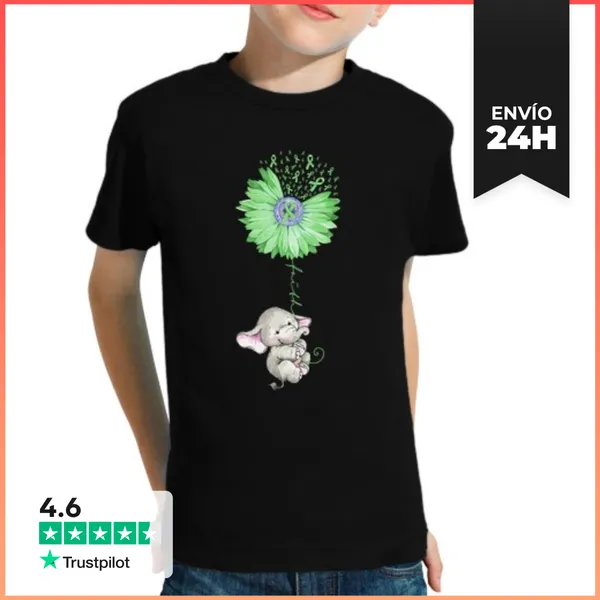 Camiseta Clásica Para Niños Elefante De Fe Sostiene Girasol Verde