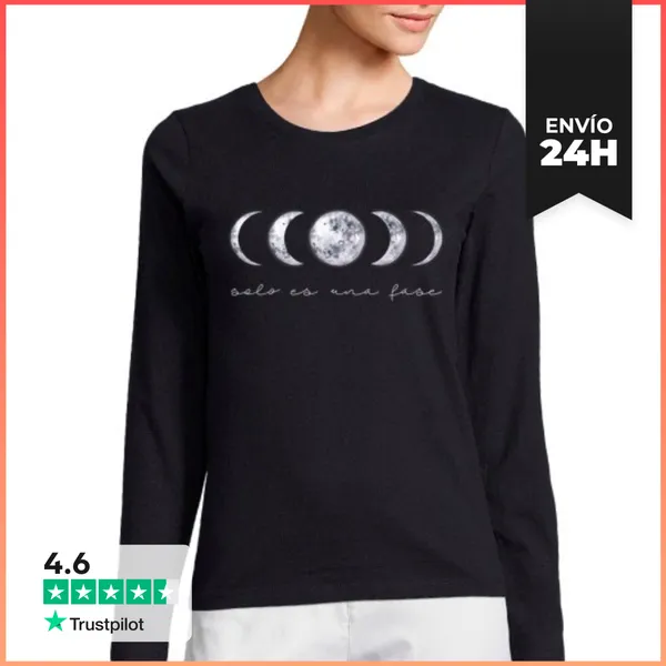 Camiseta Mujer Manga Larga Camiseta Mujer, Manga Larga, Negra.