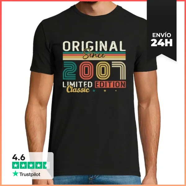 Camiseta Hombre Clásica 2007 Vintage Retro Aniversario Regalo