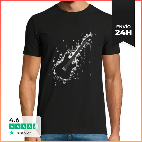Camiseta Hombre Clásica Guitarra Electrica Lloviendo Notas,