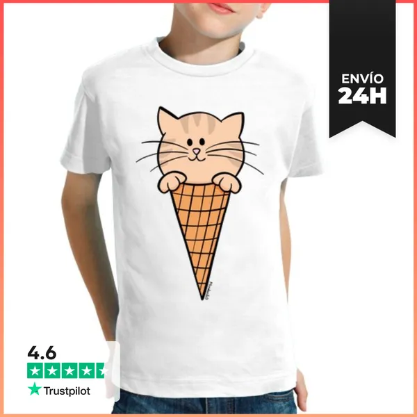 Camiseta Clásica Para Niños Gato Helado Kawaii LaTostadora