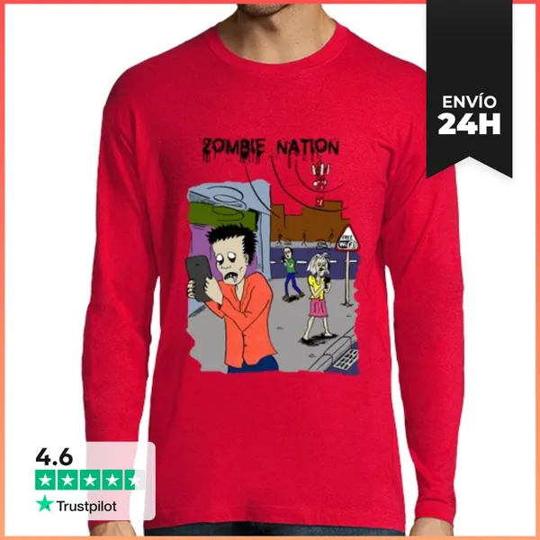 Camiseta Hombre Manga Larga ZOMBIE NATION RED Chico MANGA LARGA