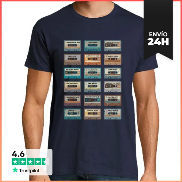 Camiseta Hombre Clásica Regalo De Colección De Cintas De Música