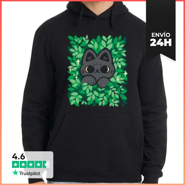 Sudadera Unisex Con Capucha Lindo Gato Negro Asomándose Entre