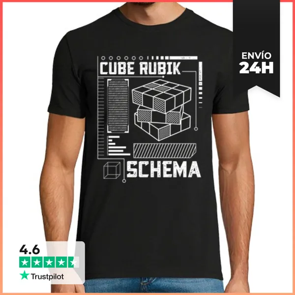 Camiseta Hombre Clásica Cubo Friki De Rubik Esquema Retro 80