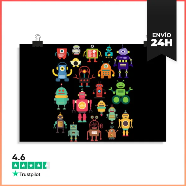 Póster Horizontal Colección De Robots Retro Coloridos Y Adorables