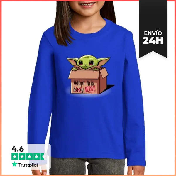 Camiseta Manga Larga Para Niños Adopta Un Jedi - Grogu