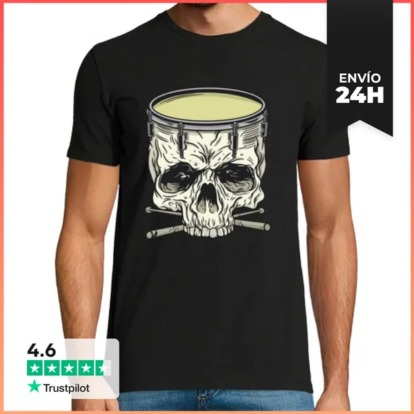 Camiseta Hombre Clásica Calavera Tambor Música Batucada Percusión
