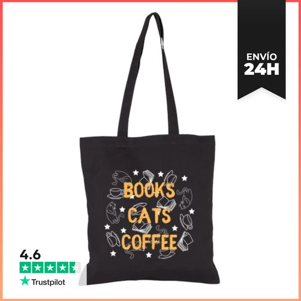 Bolsa De Tela Books, Cats, Coffee Black LaTostadora