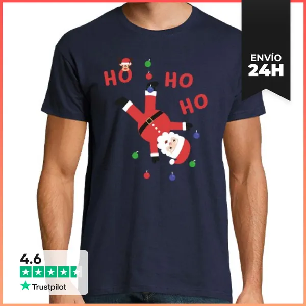Camiseta Hombre Clásica HO HO HO Santa Claus Camiseta Navidad