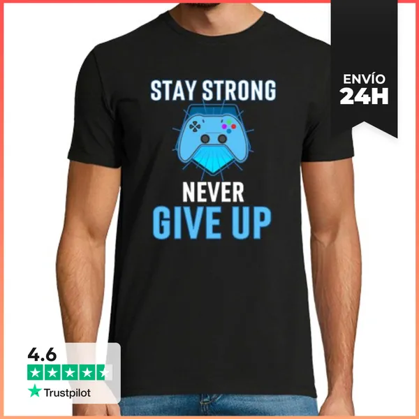 Camiseta Hombre Clásica Videojuego Mantente Fuerte Nunca Te Rin