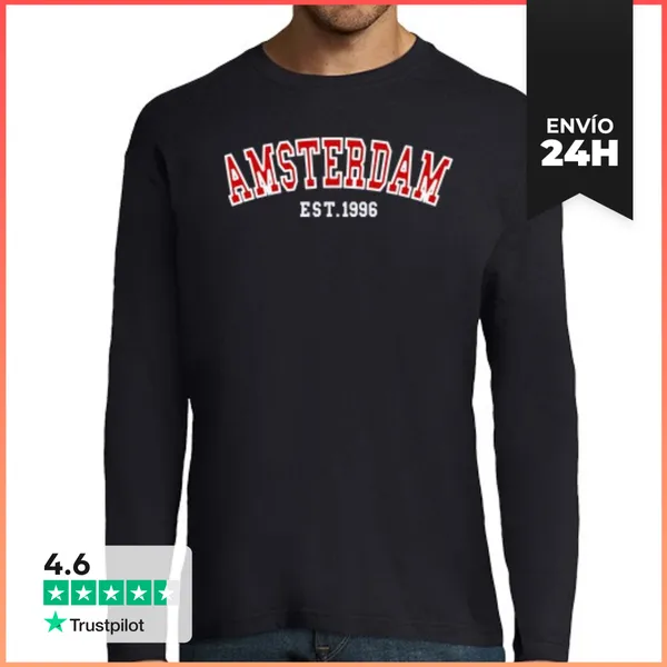 Camiseta Hombre Manga Larga Ámsterdam Est 1996 LaTostadora