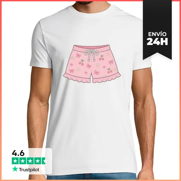 Camiseta Hombre Clásica Corta Rosa Coqueta Cerezas Lazos Y Flores