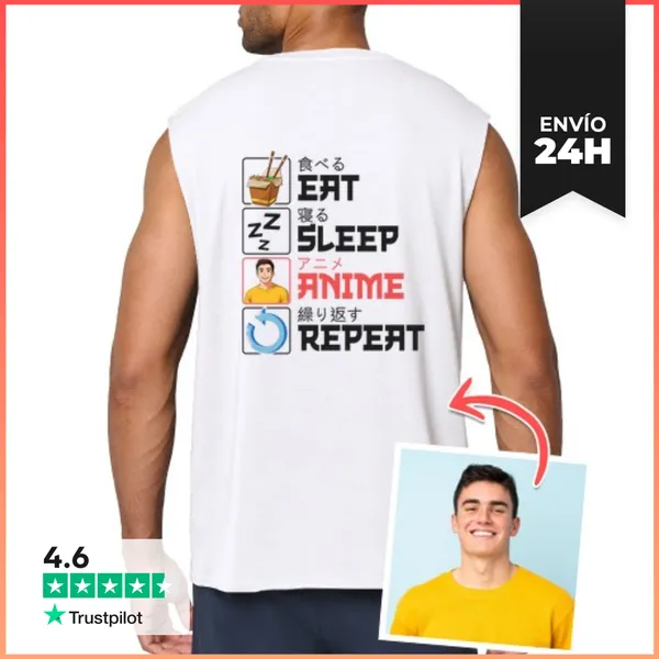 Camiseta Sin Mangas Efecto Anime Camiseta Sin Mangas Eat Sleep