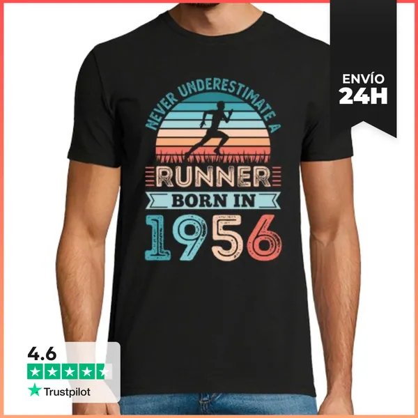 Camiseta Hombre Clásica Corredor Nacido En 1956 Regalo De Cumpl