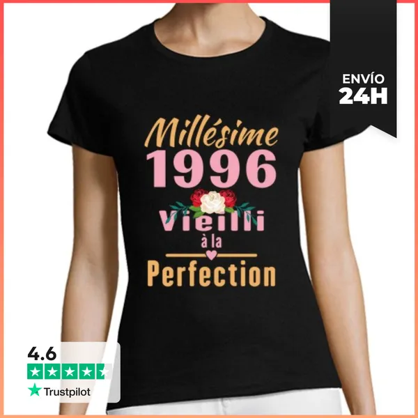 Camiseta Mujer Clásica Añada 1996 30 Años Flor Aniversario