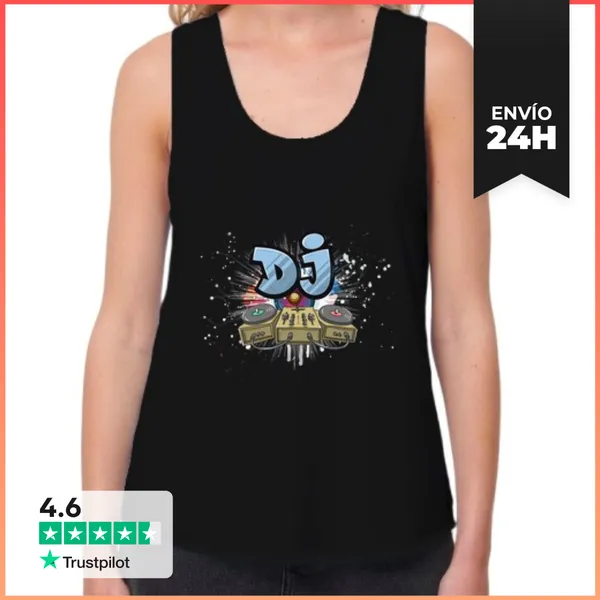 Camiseta Mujer Sin Mangas, Loose Fit Amante De La Música Dj