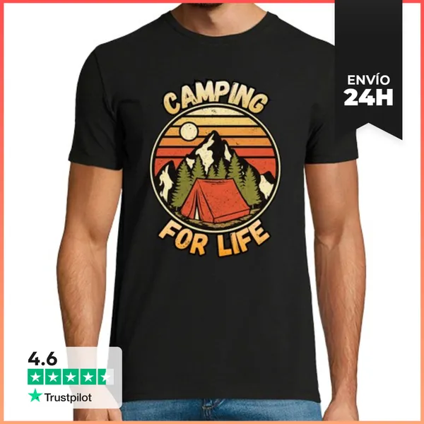 Camiseta Hombre Clásica Camping For Life Retro Sunset LaTostadora