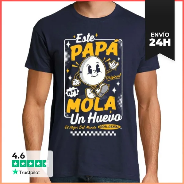 Camiseta Hombre Clásica Este Papá Mola Un Huevo Regalos Día Del