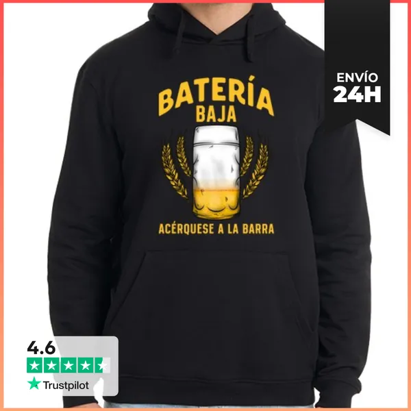 Sudadera Unisex Con Capucha Cerveza Batería Baja Regalo Cervezas