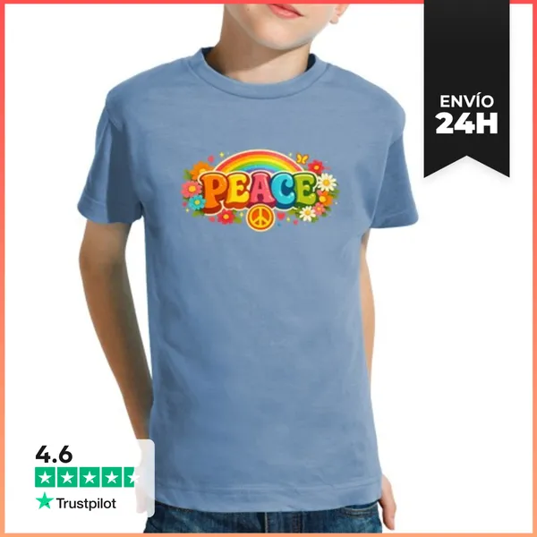 Camiseta Clásica Para Niños Paz Arcoíris Y Flores LaTostadora