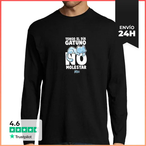 Camiseta Hombre Manga Larga Dia Gatuno Manga Larga Hombre