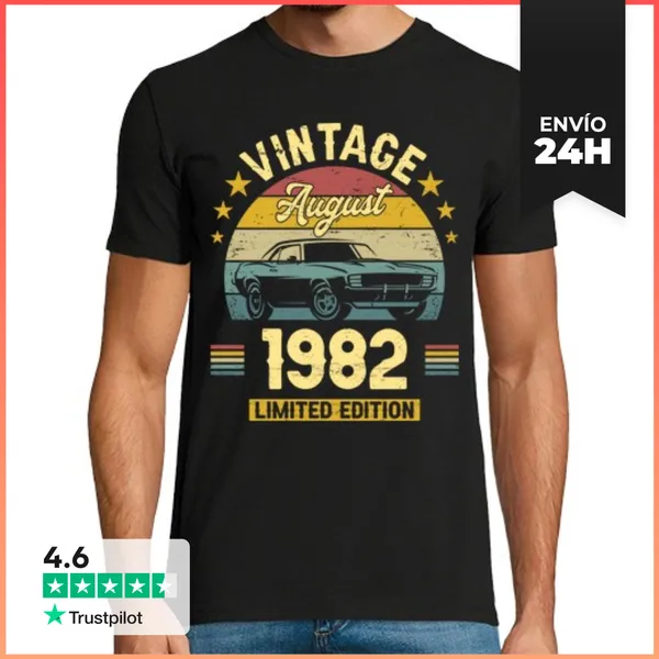 Camiseta Hombre Clásica Agosto 1982 Vintage 40 Años Cumpleaños