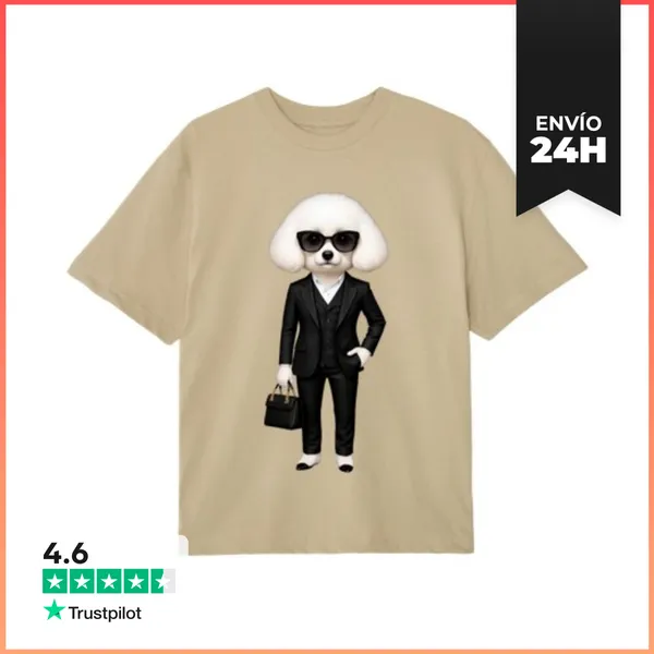 Camiseta Oversize Perro Bichón Maltés Alta Costura Tallas Grandes