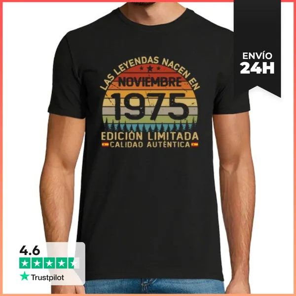 Camiseta Hombre Clásica Noviembre 1975 Vintage Cumpleaños