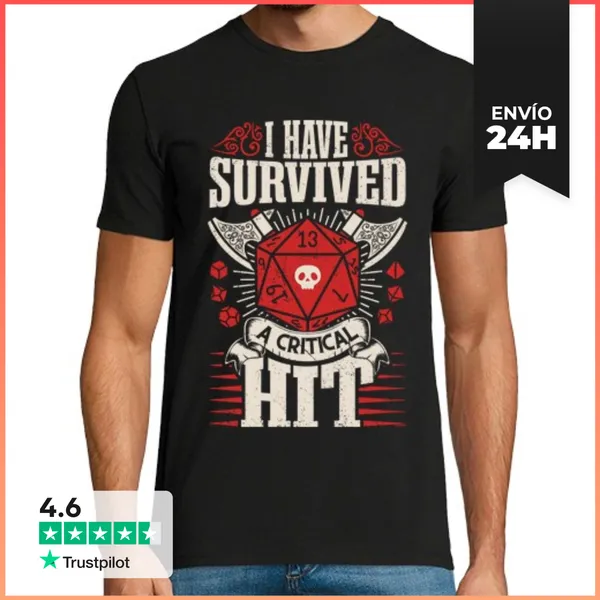 Camiseta Hombre Clásica He Sobrevivido A Un Golpe Critico - Rpg