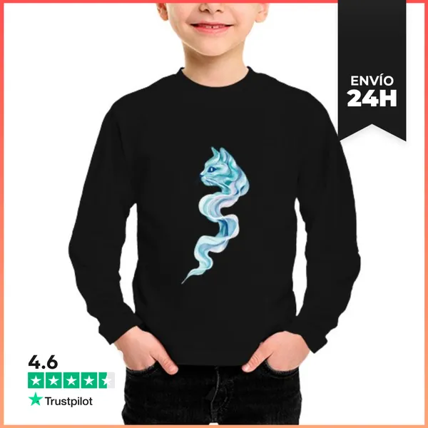 Camiseta Manga Larga Para Niños Arte Abstracto De Gato En Ola De