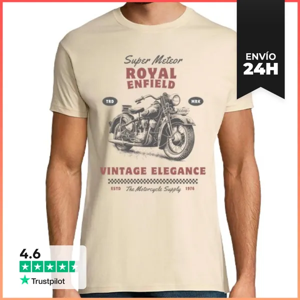Camiseta Hombre Clásica Royal Enfield Super Meteor 1976 Vintage -