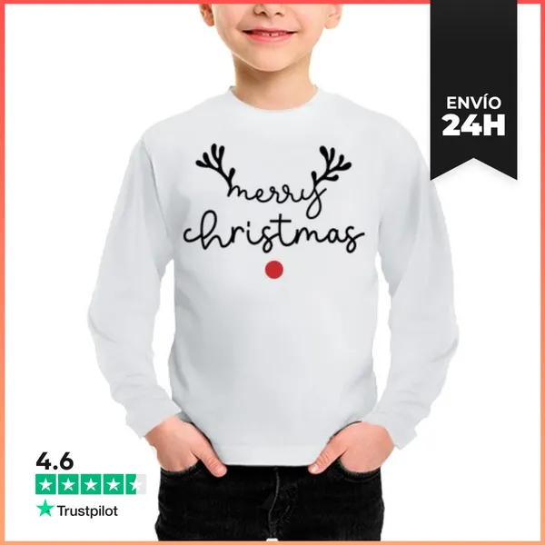 Camiseta Manga Larga Para Niños MERRY CHRISTMAS XMAS RUDOLPH EL